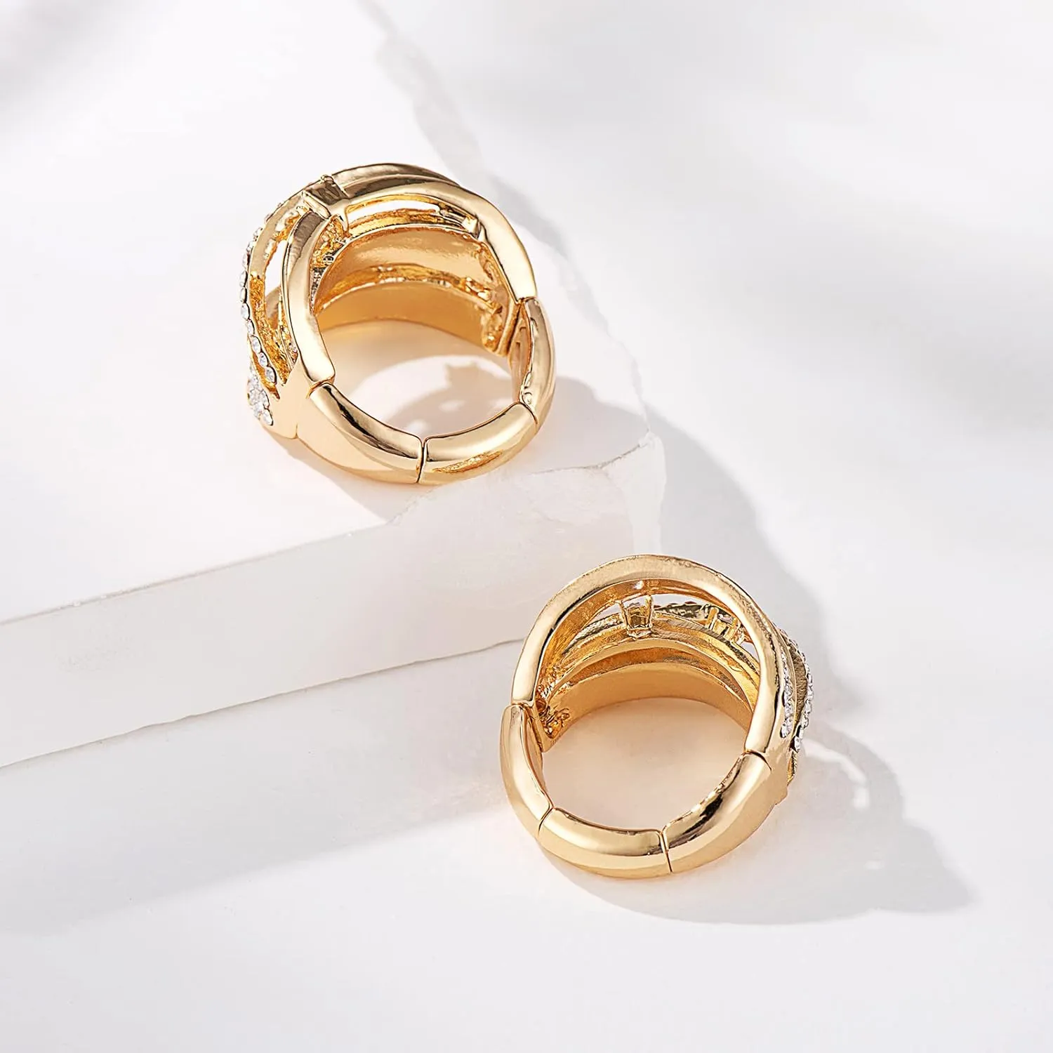 Luxurious Fashion Silver/Gold/Gun Black Plated Rhinestone Crystal Elastic Adjustable Stretch Adjustable Costume Cocktail Rings for Women