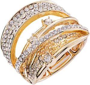 Luxurious Fashion Silver/Gold/Gun Black Plated Rhinestone Crystal Elastic Adjustable Stretch Adjustable Costume Cocktail Rings for Women