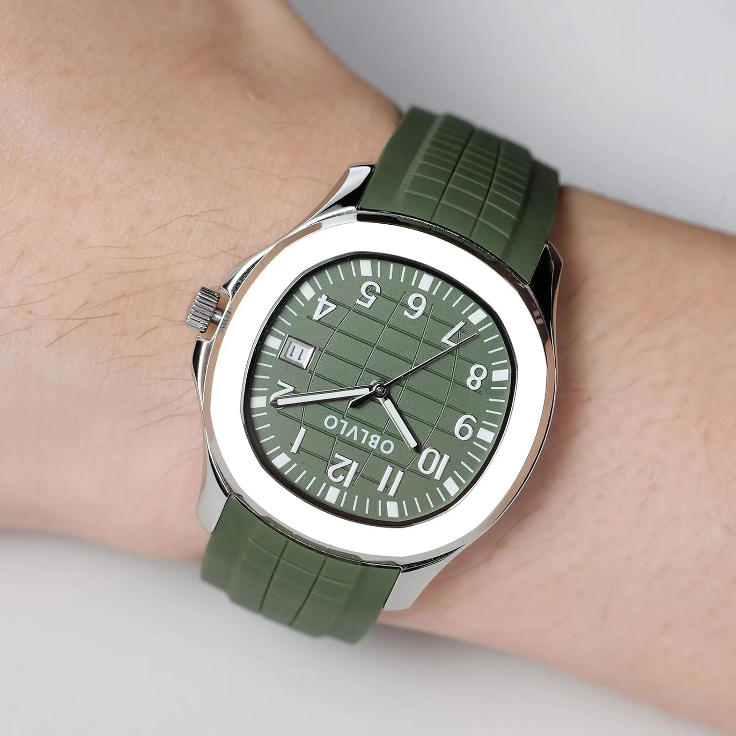 Luxury Rose Gold Square Blue Dial with Date Automatic Watch for Men Super Luminous Rubber Band Mechanical Sport Watches FM-SL