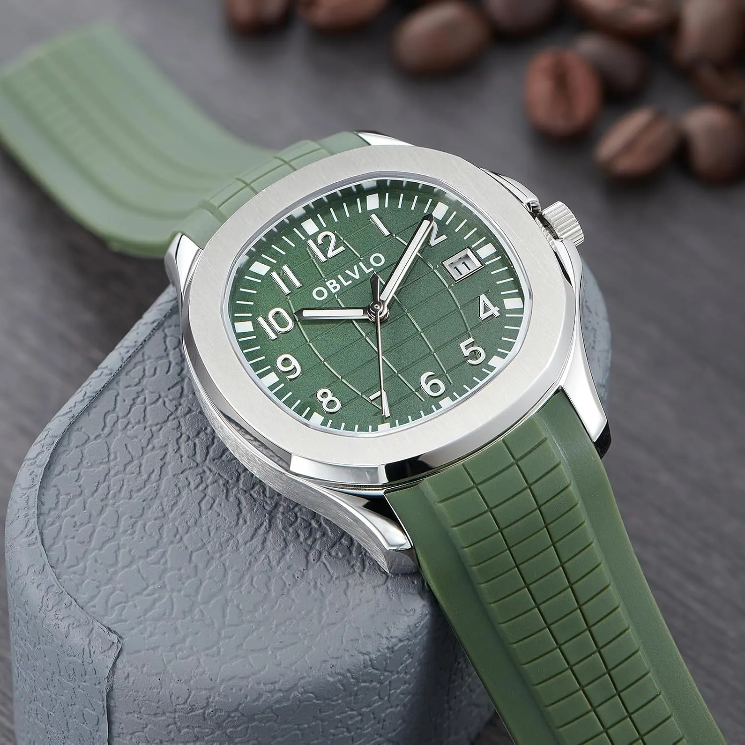 Luxury Rose Gold Square Blue Dial with Date Automatic Watch for Men Super Luminous Rubber Band Mechanical Sport Watches FM-SL