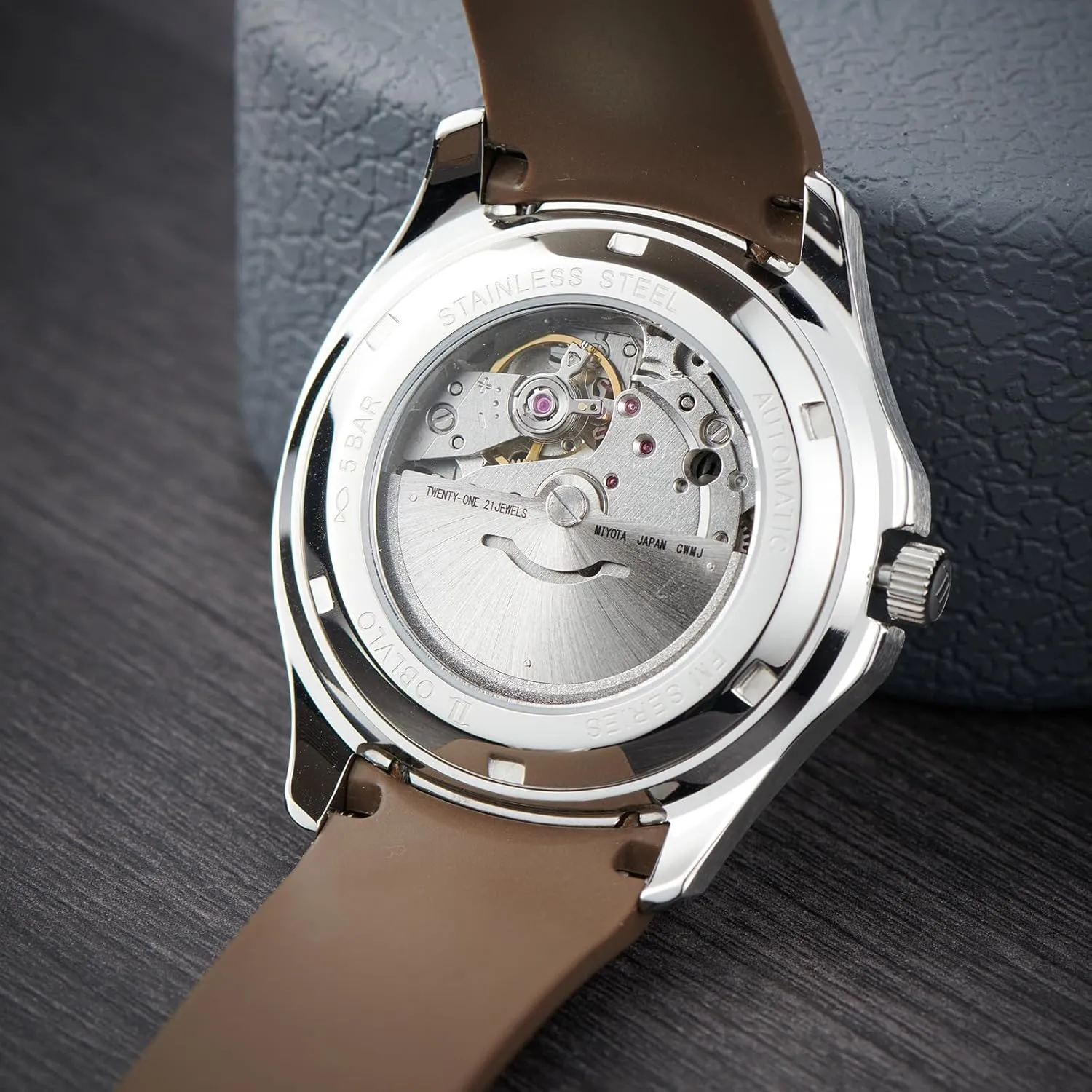 Luxury Rose Gold Square Blue Dial with Date Automatic Watch for Men Super Luminous Rubber Band Mechanical Sport Watches FM-SL