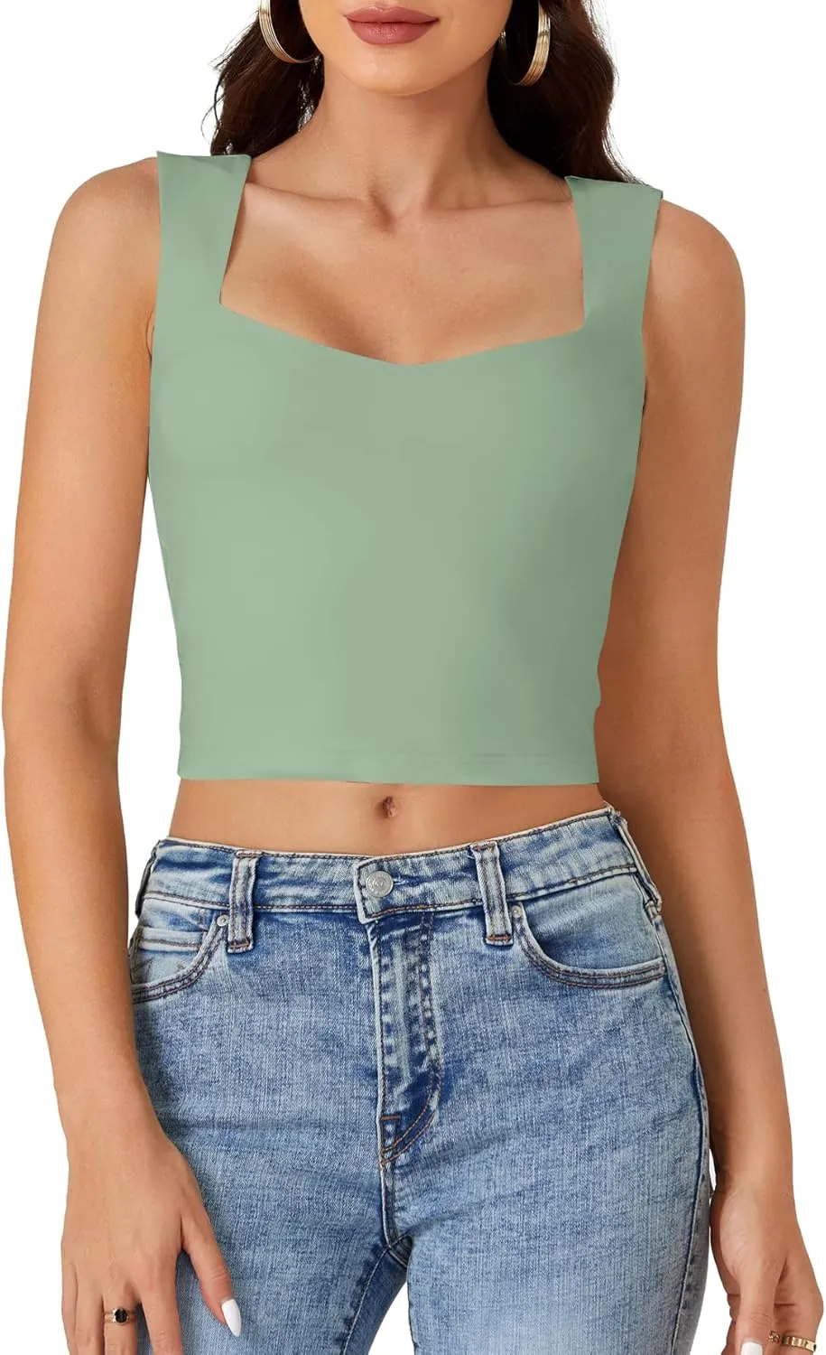 LYANER Women's Summer Crop Tops Square Neck Sleeveless Tank Top Sexy Cropped Cami Shirts