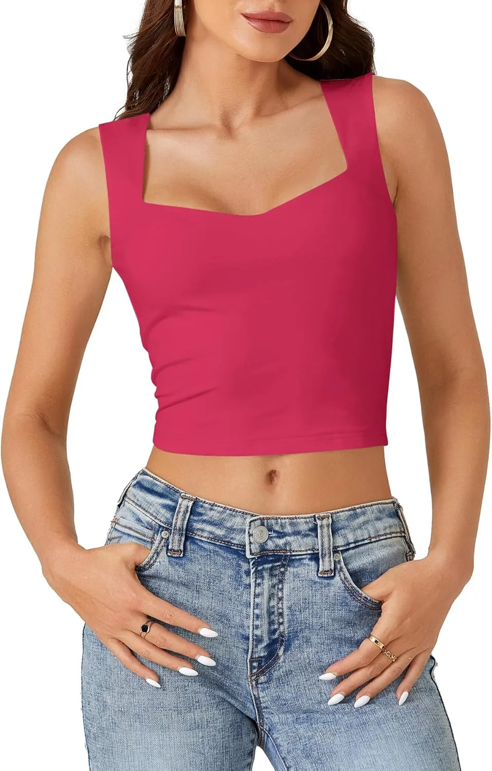 LYANER Women's Summer Crop Tops Square Neck Sleeveless Tank Top Sexy Cropped Cami Shirts