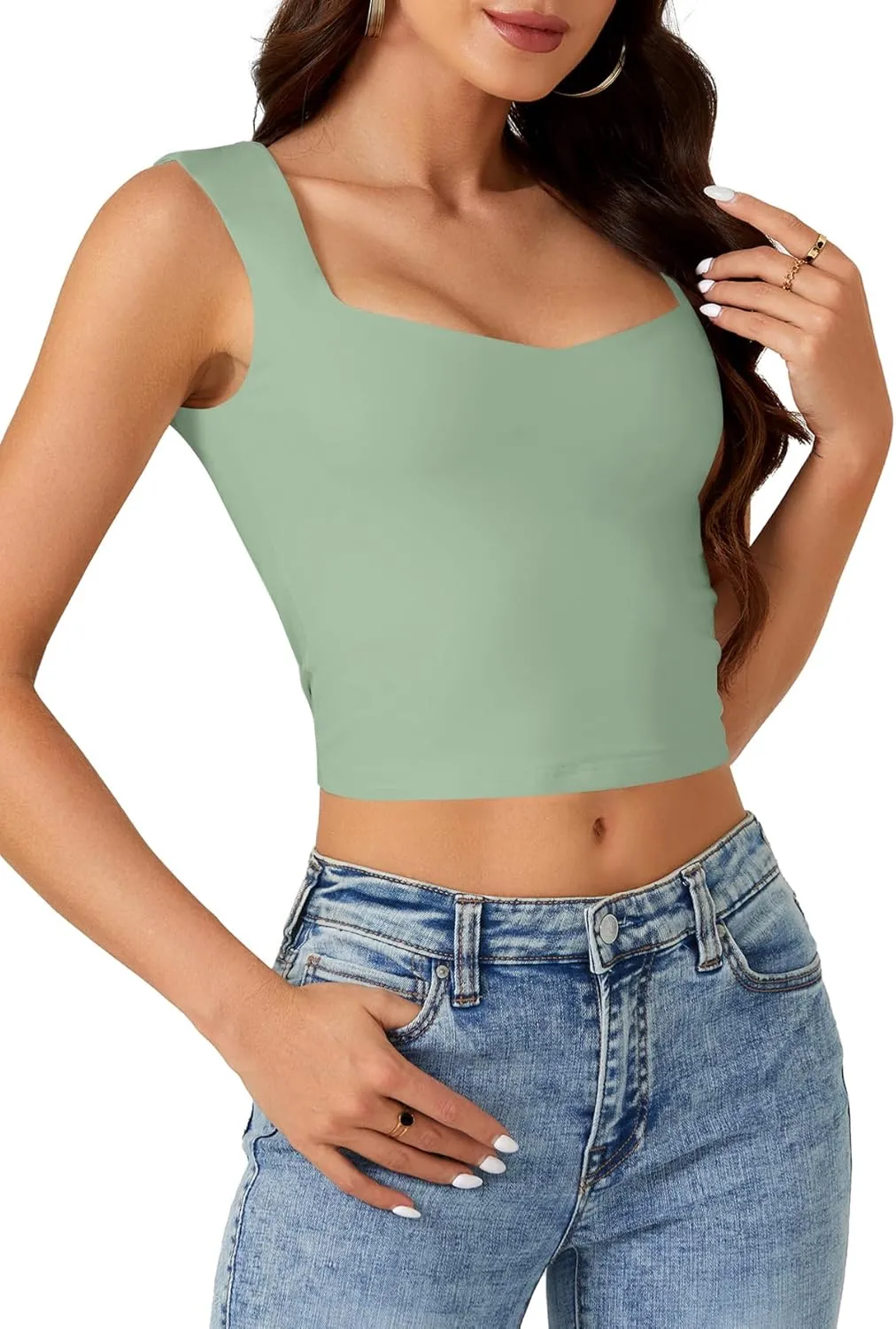 LYANER Women's Summer Crop Tops Square Neck Sleeveless Tank Top Sexy Cropped Cami Shirts