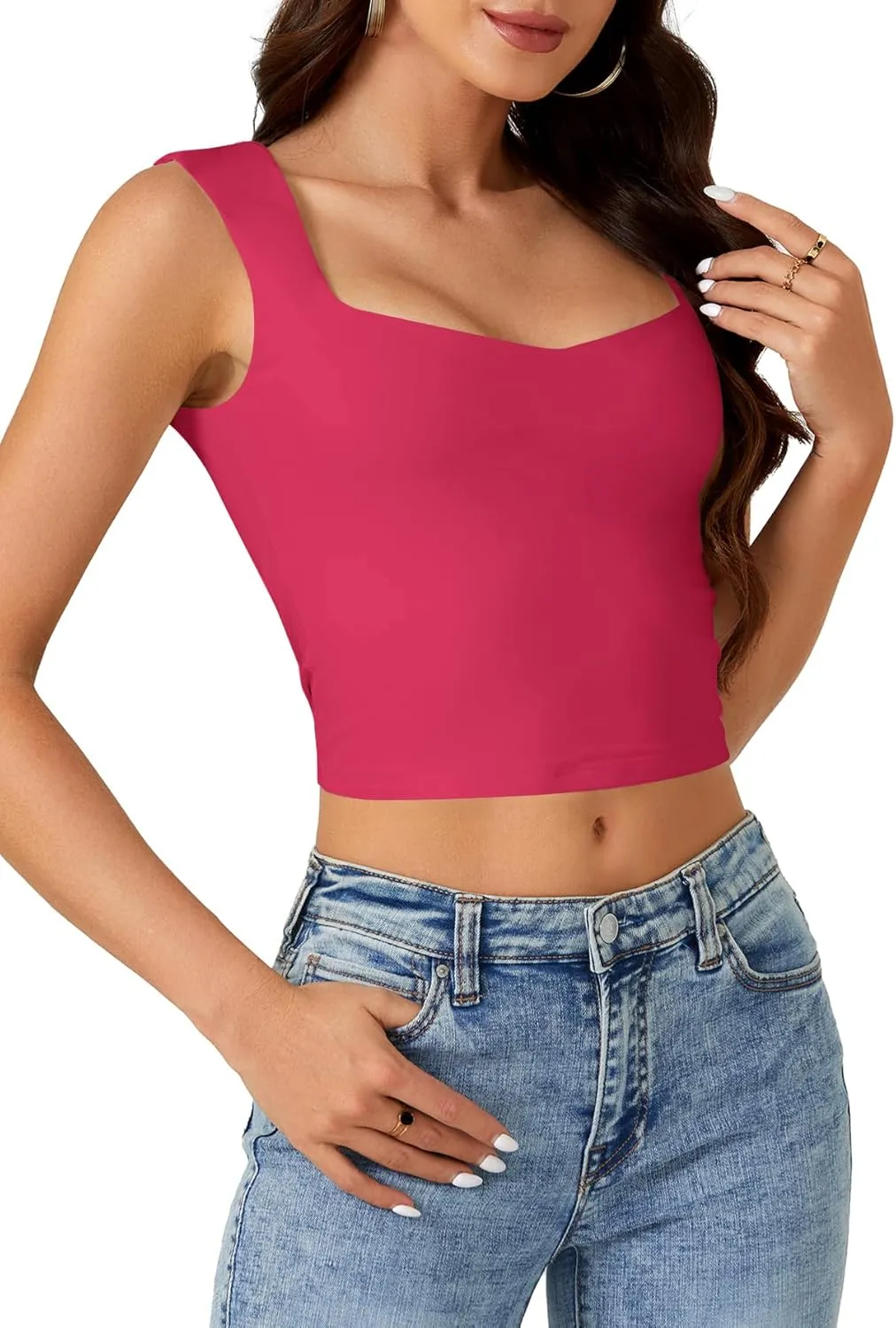 LYANER Women's Summer Crop Tops Square Neck Sleeveless Tank Top Sexy Cropped Cami Shirts