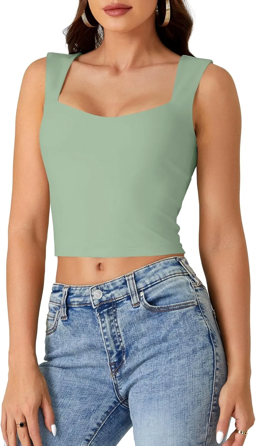 LYANER Women's Summer Crop Tops Square Neck Sleeveless Tank Top Sexy Cropped Cami Shirts