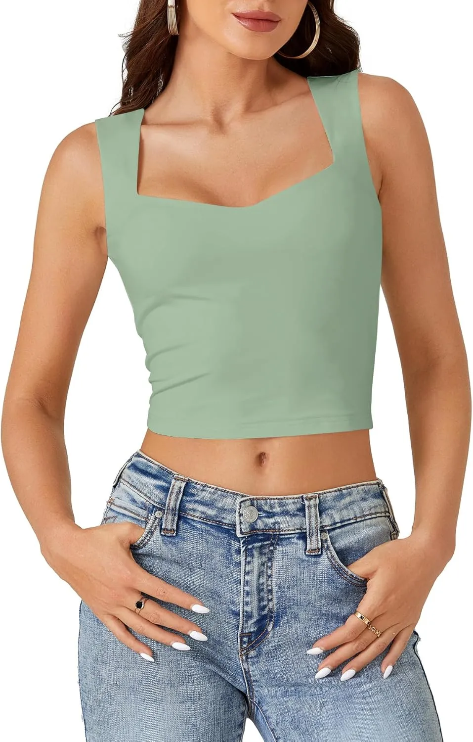 LYANER Women's Summer Crop Tops Square Neck Sleeveless Tank Top Sexy Cropped Cami Shirts