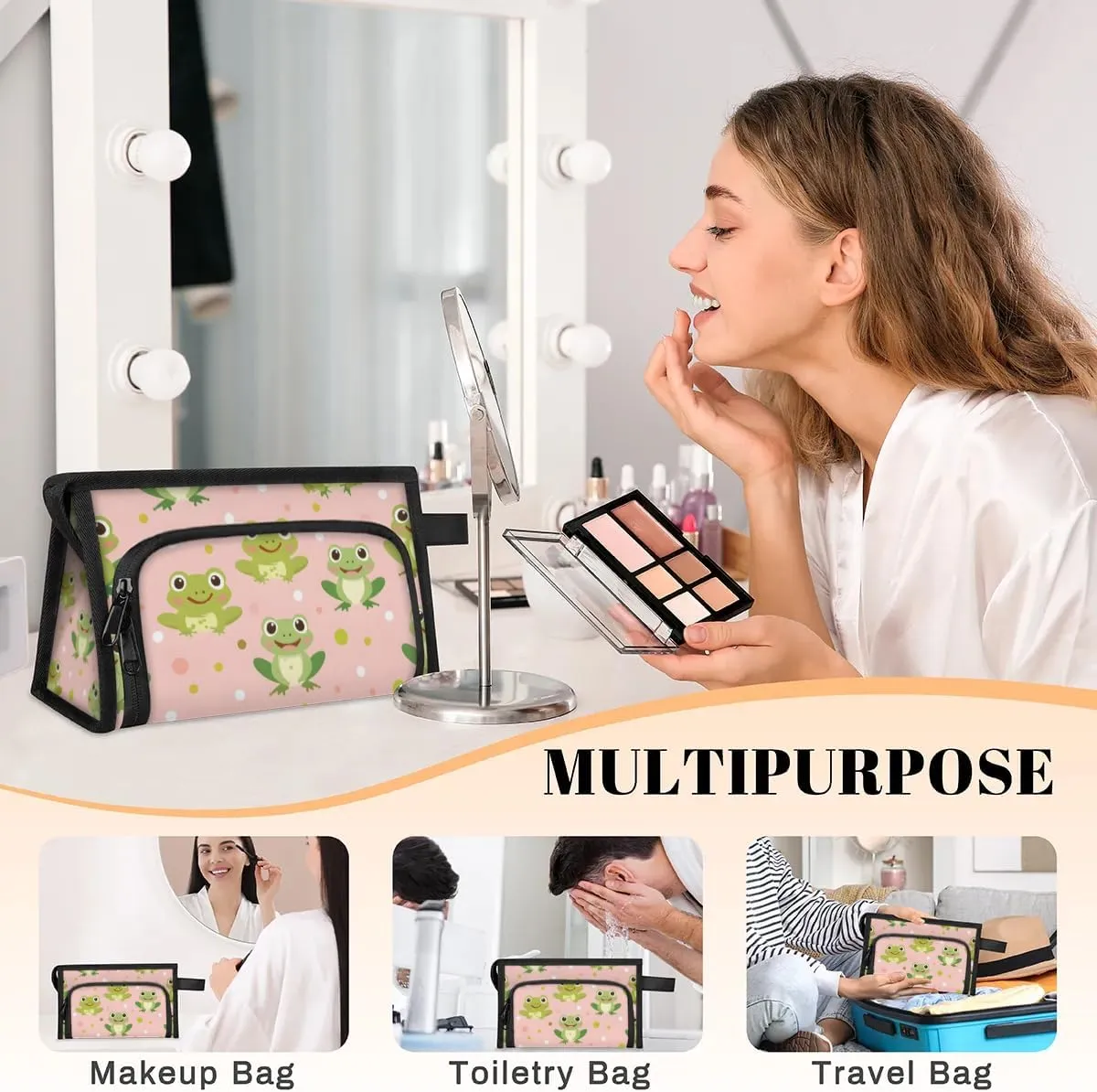 Makeup Bag Frogs Travel Toiletry Bag Makeup Organizer Portable Make Up Bags for Women Cosmetic Bag with Handle