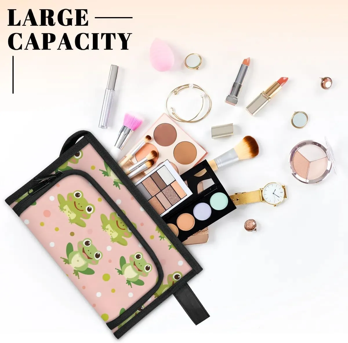 Makeup Bag Frogs Travel Toiletry Bag Makeup Organizer Portable Make Up Bags for Women Cosmetic Bag with Handle
