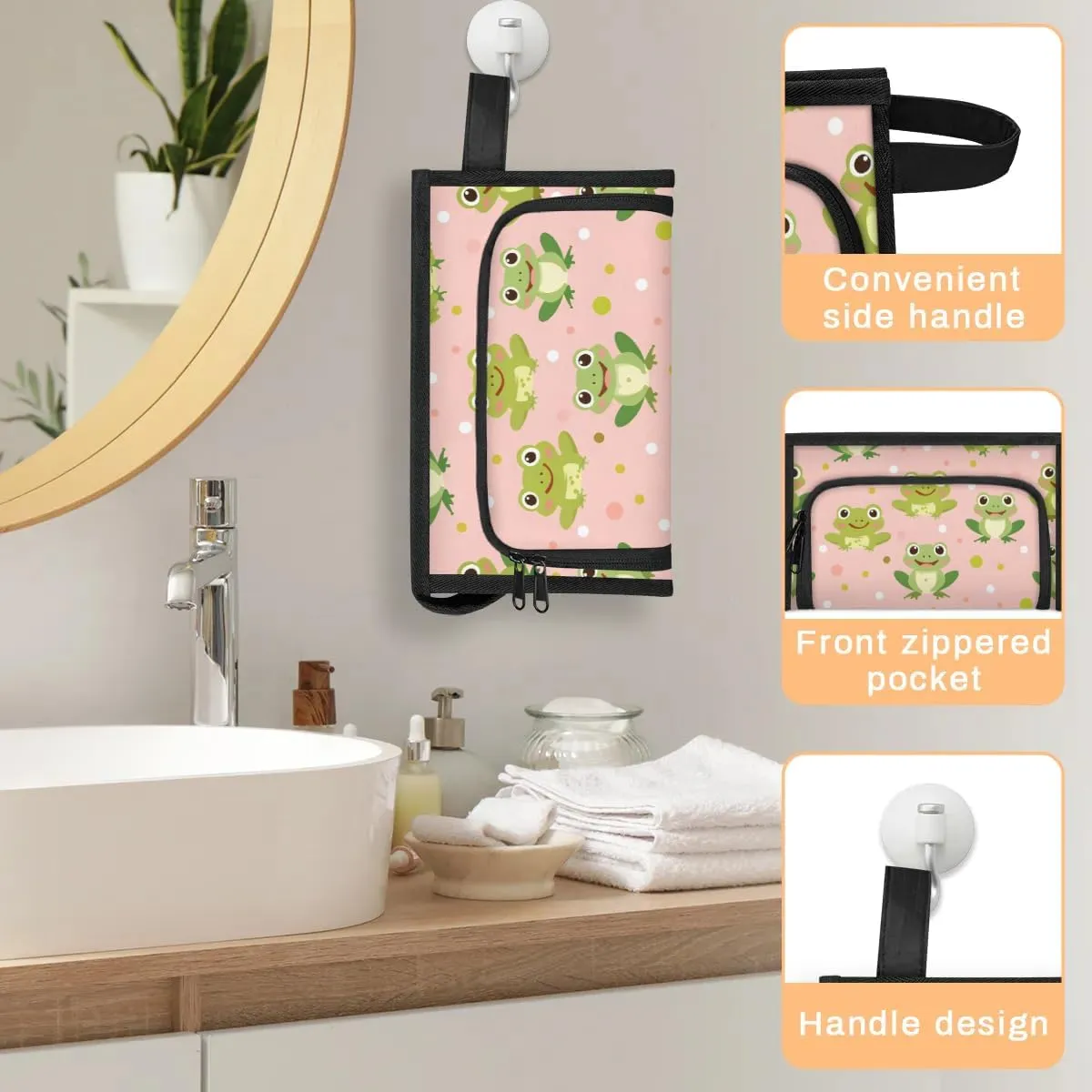 Makeup Bag Frogs Travel Toiletry Bag Makeup Organizer Portable Make Up Bags for Women Cosmetic Bag with Handle