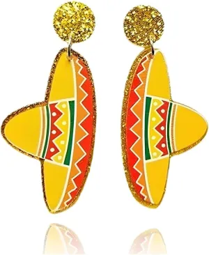 MALOYANVE Cinco De Mayo Earrigns Elegant Acrylic Handmade Lightweight Statement Boho Ethnic Retro Dangle Earrings Fifth of May Mexican Festival Party Jewelry for Women