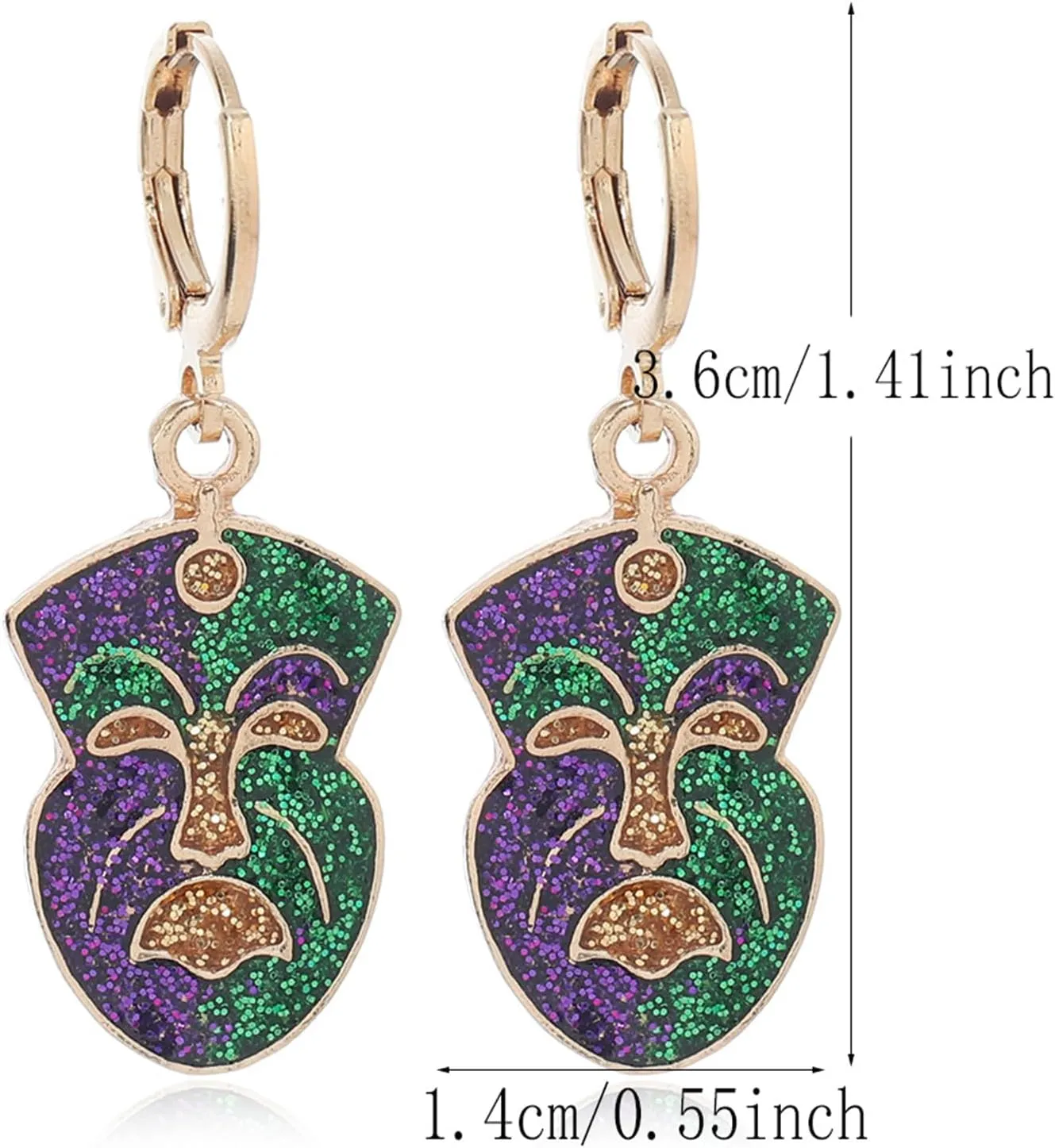 MALOYANVE Mardi Gras Earrings Elegant Alloy Glitter Purple Green Yellow Mask Crown Arrow Lightweight Hoop Earrings Carnival Parade Party Holiday Jewelry for Women