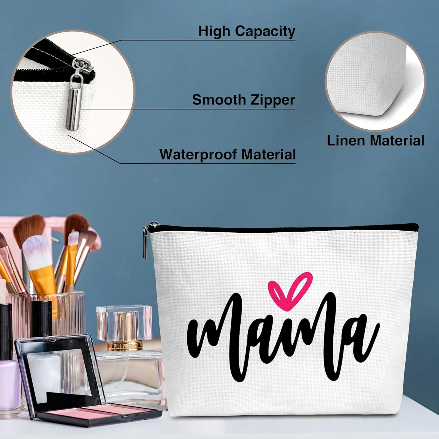 Mama Gifts Love Mama Cosmetic Bag, Cute Mama Makeup Bag, Birthday Christmas Mothers Day Thanksgiving Appreciation Gift for Woman Mom Friend-A23