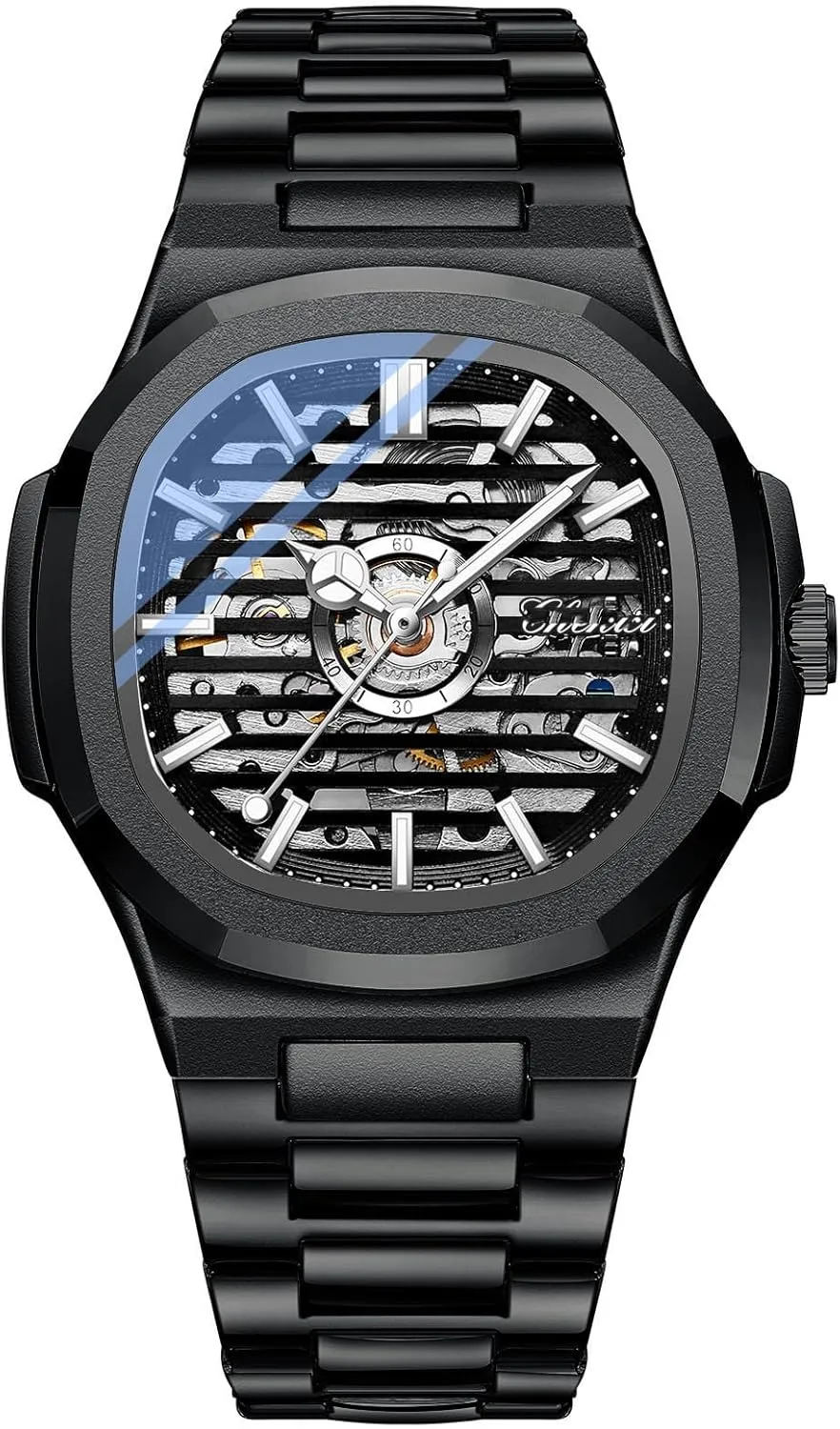 Man Automatic Watches Luxury Stainless Steel Strap Vintage Watch Square Skeleton Watch Waterproof Mechanical Wrist Watch
