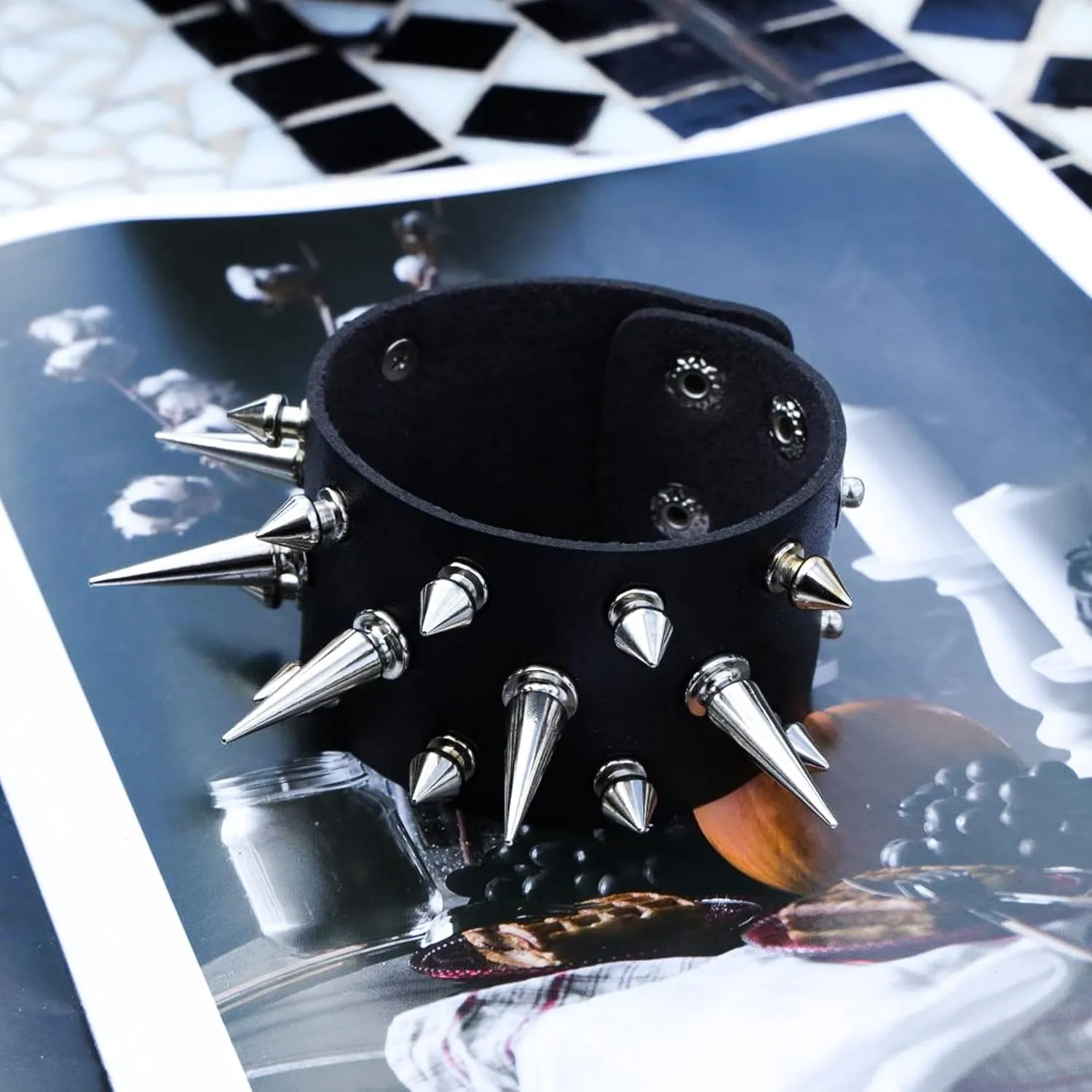 Manfnee Leather Studded Spike Bracelet Choker Punk Gothic Metal Rivet Cuff Bangle Black Wristband