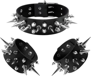 Manfnee Leather Studded Spike Bracelet Choker Punk Gothic Metal Rivet Cuff Bangle Black Wristband