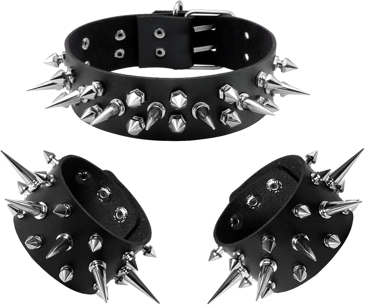 Manfnee Leather Studded Spike Bracelet Choker Punk Gothic Metal Rivet Cuff Bangle Black Wristband