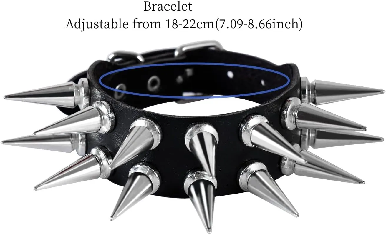 Manfnee PU Leather Braclet for Man Women Goth Punk Rock Leather Cuff Studded Wristband Black