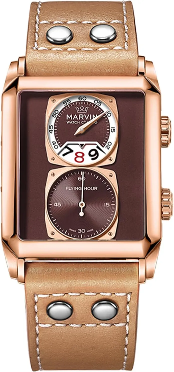marvin Watches for Men Swiss Mens Watch in Stainless Steel with Leather Strap and Rectangular Sapphire Glass Dial, Quartz Movement, 50M Waterproof