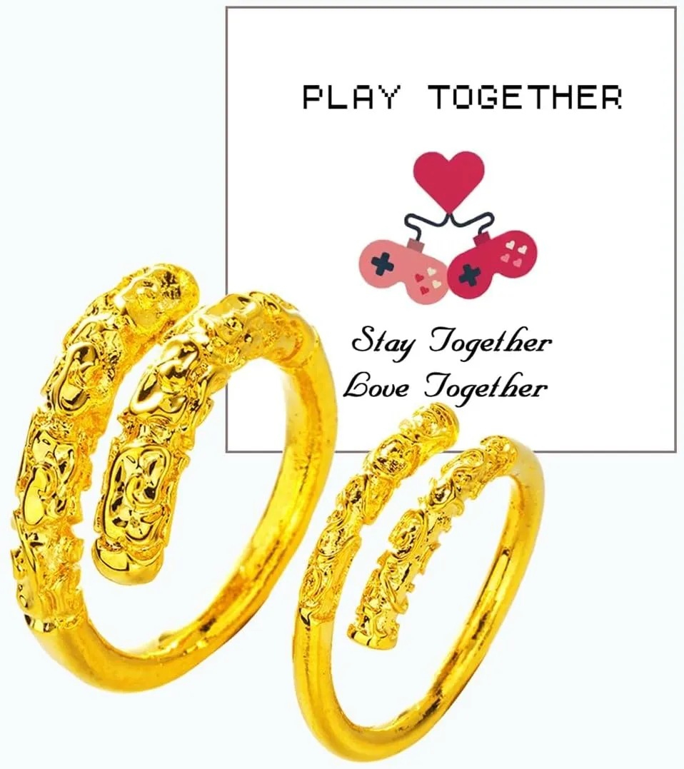 Matching Couple Rings For Him And Her, Adjustable Wukong Jingu Bang Gold Band Engrave Ring Same 3d Game Props Gift Jewelry