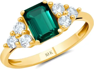 MAX   STONE 10k Gold Gemstone Rings for Women | Emerald Cut Birthstone Ring Anniversary Ring | Anti Tarnishing Cocktail Ring with Gift Box in Size 5 to 9