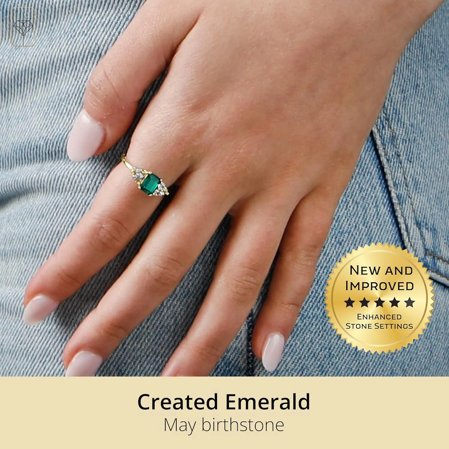 MAX   STONE 10k Gold Gemstone Rings for Women | Emerald Cut Birthstone Ring Anniversary Ring | Anti Tarnishing Cocktail Ring with Gift Box in Size 5 to 9