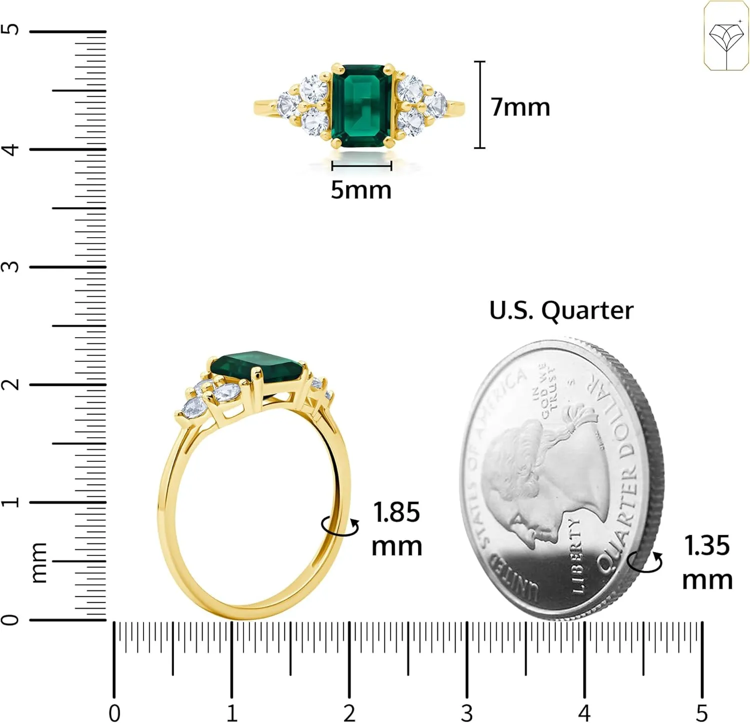 MAX   STONE 10k Gold Gemstone Rings for Women | Emerald Cut Birthstone Ring Anniversary Ring | Anti Tarnishing Cocktail Ring with Gift Box in Size 5 to 9
