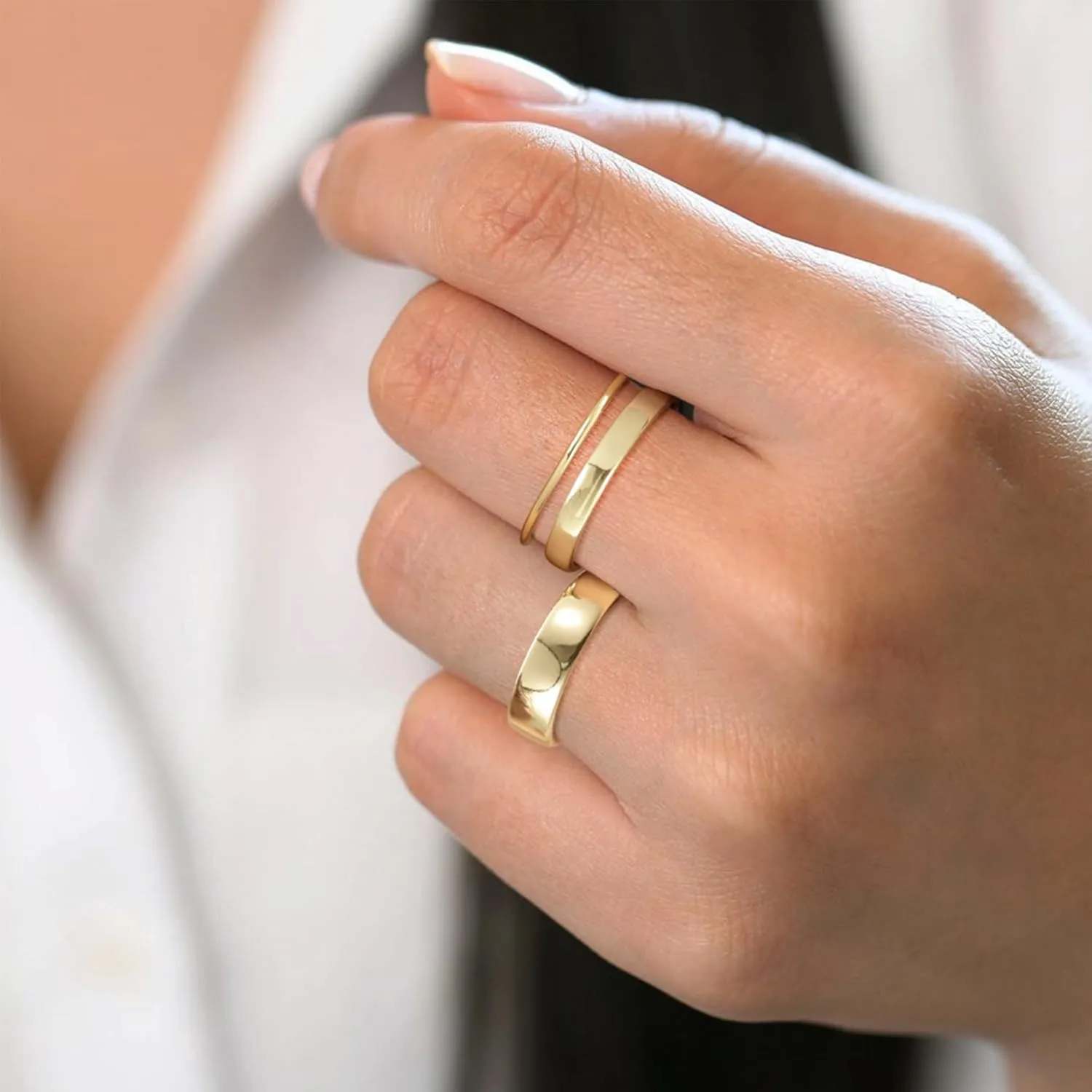 MBW 3Pcs Gold Rings for Women Trendy, 14k Gold Plated Stackable Rings Fake Diamond Band Thumb Rings Cubic Zirconia Non Tarnish Gold Ring Sets Womens Fashion Simple Gold Jewelry for Teen Girls 5-10
