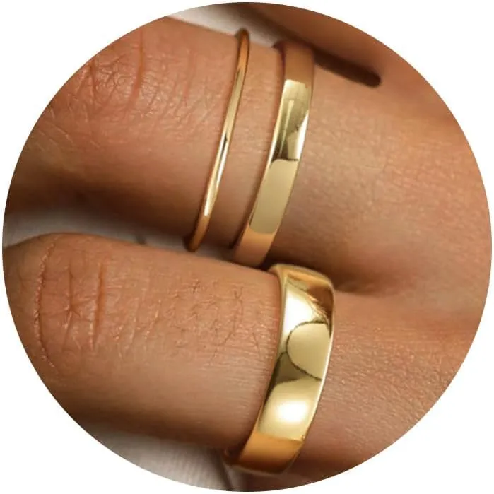 MBW 3Pcs Gold Rings for Women Trendy, 14k Gold Plated Stackable Rings Fake Diamond Band Thumb Rings Cubic Zirconia Non Tarnish Gold Ring Sets Womens Fashion Simple Gold Jewelry for Teen Girls 5-10