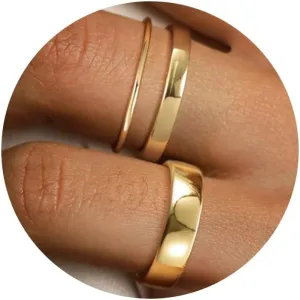 MBW 3Pcs Gold Rings for Women Trendy, 14k Gold Plated Stackable Rings Fake Diamond Band Thumb Rings Cubic Zirconia Non Tarnish Gold Ring Sets Womens Fashion Simple Gold Jewelry for Teen Girls 5-10