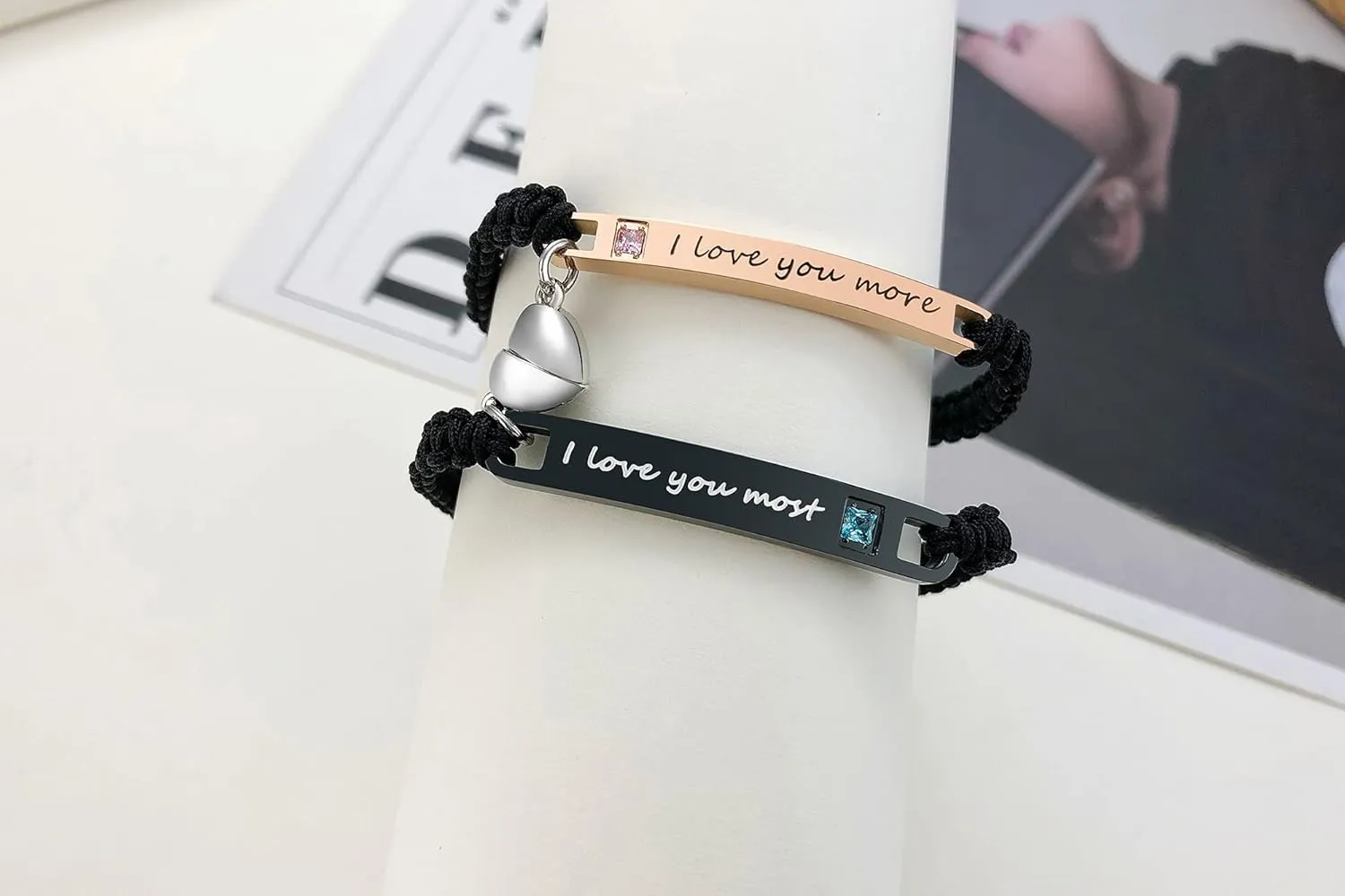 MEALGUET Personalized Couple Bracelet Customized Couple Bracelets Set Mutual Attraction Custom Name Relationship Bracelet Personalized Gift for Men Women