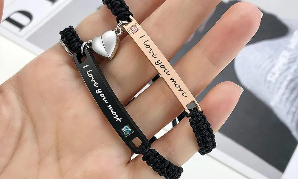 MEALGUET Personalized Couple Bracelet Customized Couple Bracelets Set Mutual Attraction Custom Name Relationship Bracelet Personalized Gift for Men Women