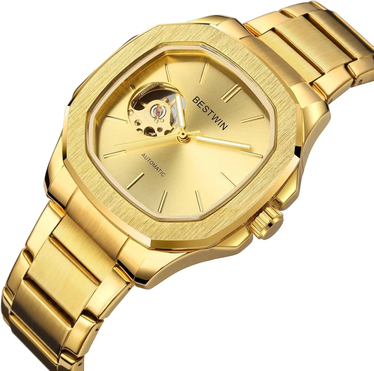 Men Automatic Mechanical Watch Square dial Stainless Steel Strap Wrist Watches for Men Waterproof Luminous Hand Watch