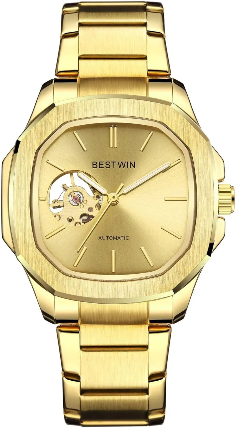 Men Automatic Mechanical Watch Square dial Stainless Steel Strap Wrist Watches for Men Waterproof Luminous Hand Watch