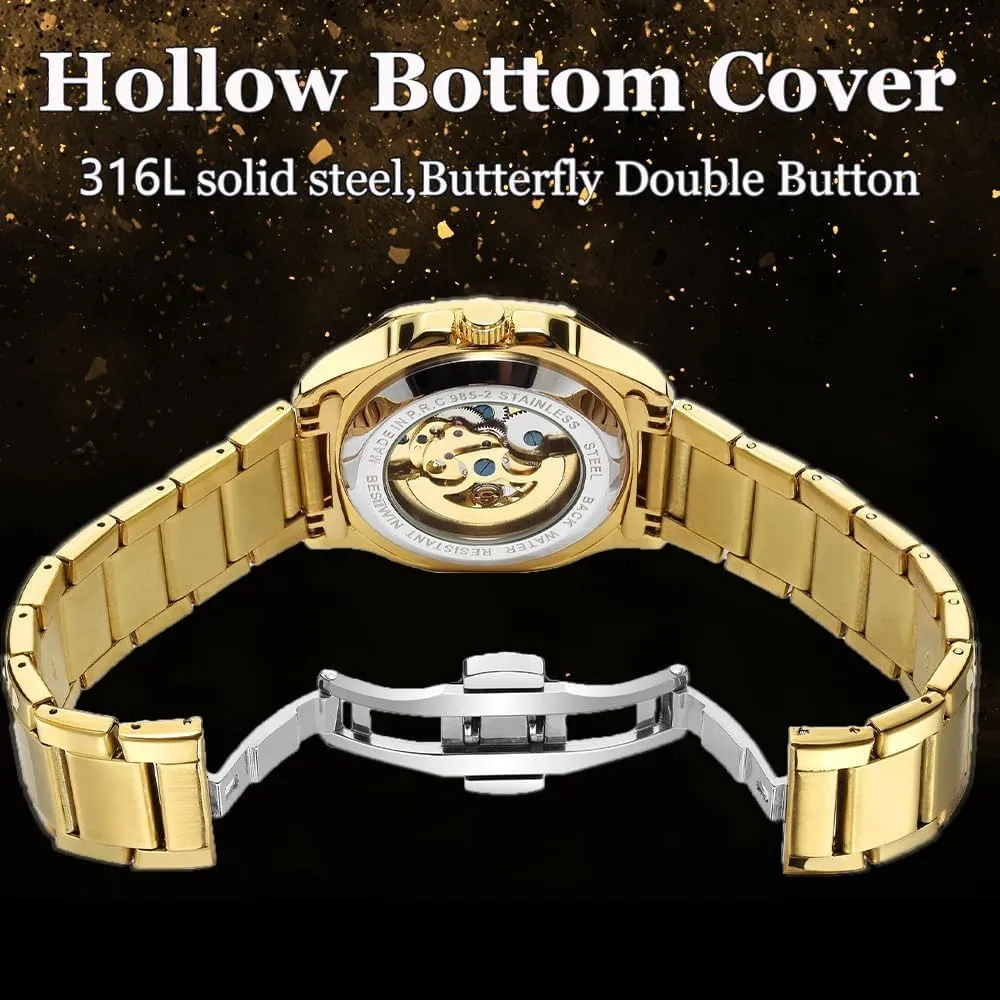 Men Automatic Mechanical Watch Square dial Stainless Steel Strap Wrist Watches for Men Waterproof Luminous Hand Watch