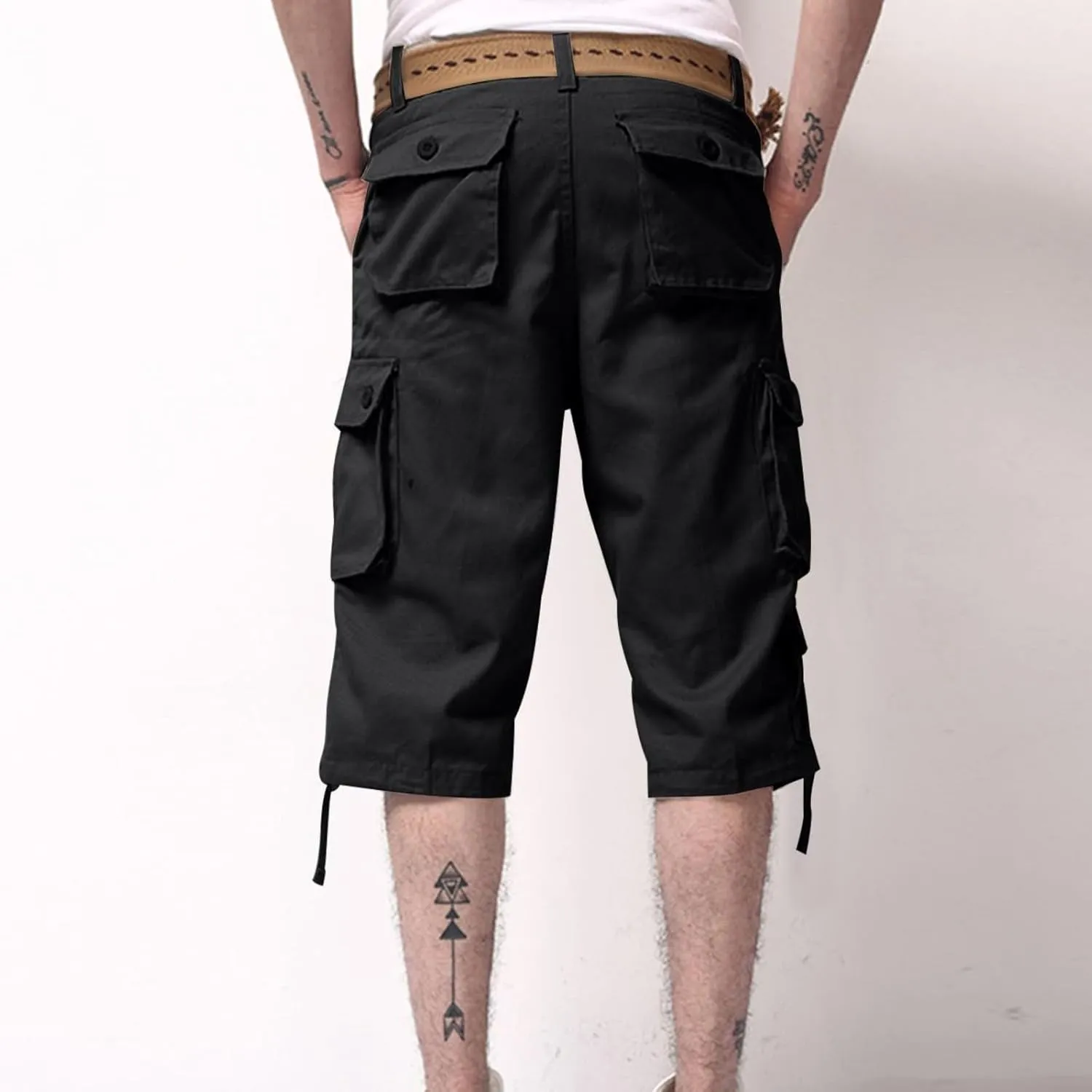 Men Outdoor Capris Pants Trendy Multiple Pockets Button Zipper up Cargo Pant Casual Fit Solid Baggy Vacation Trouser
