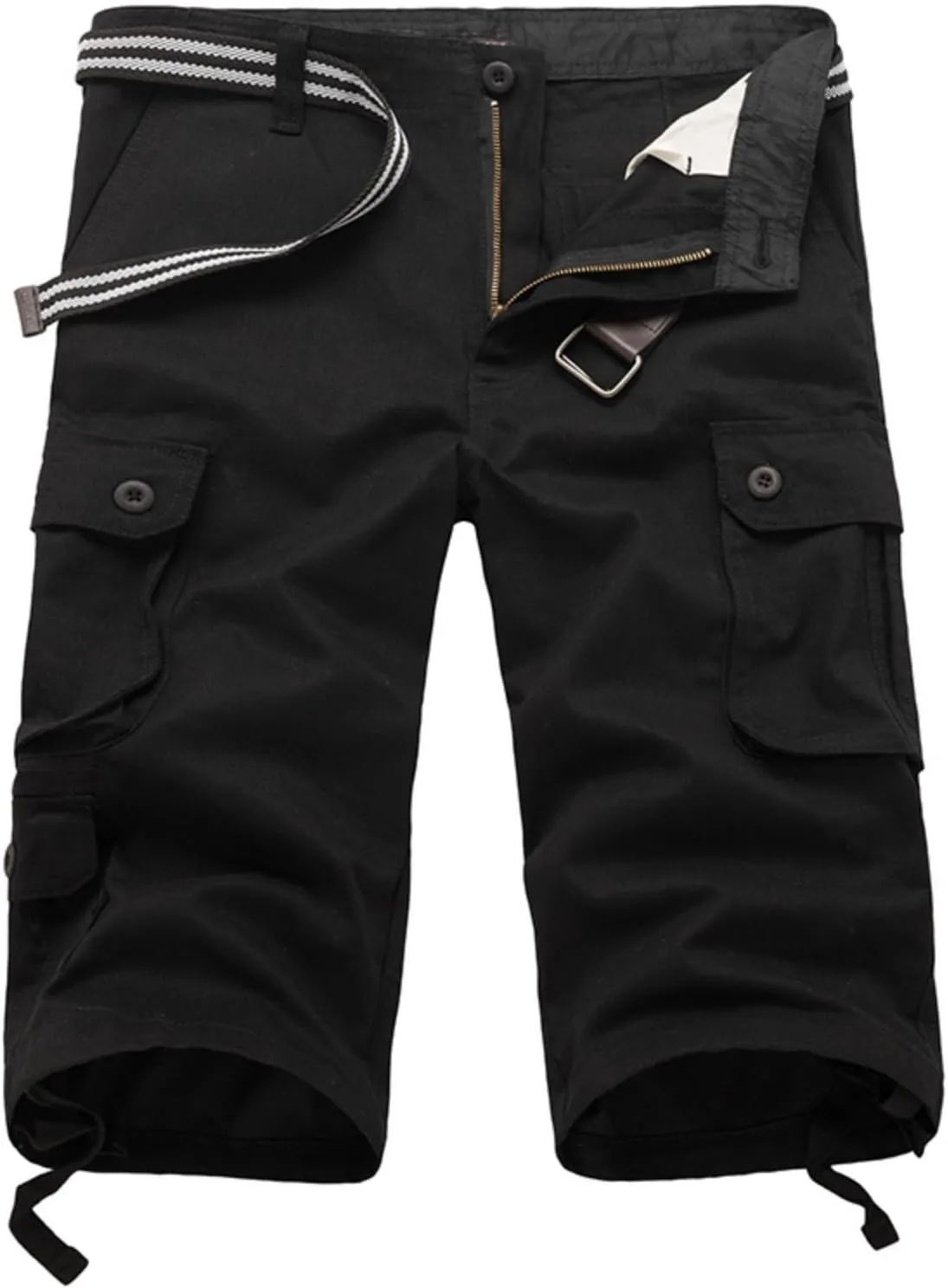 Men Outdoor Capris Pants Trendy Multiple Pockets Button Zipper up Cargo Pant Casual Fit Solid Baggy Vacation Trouser