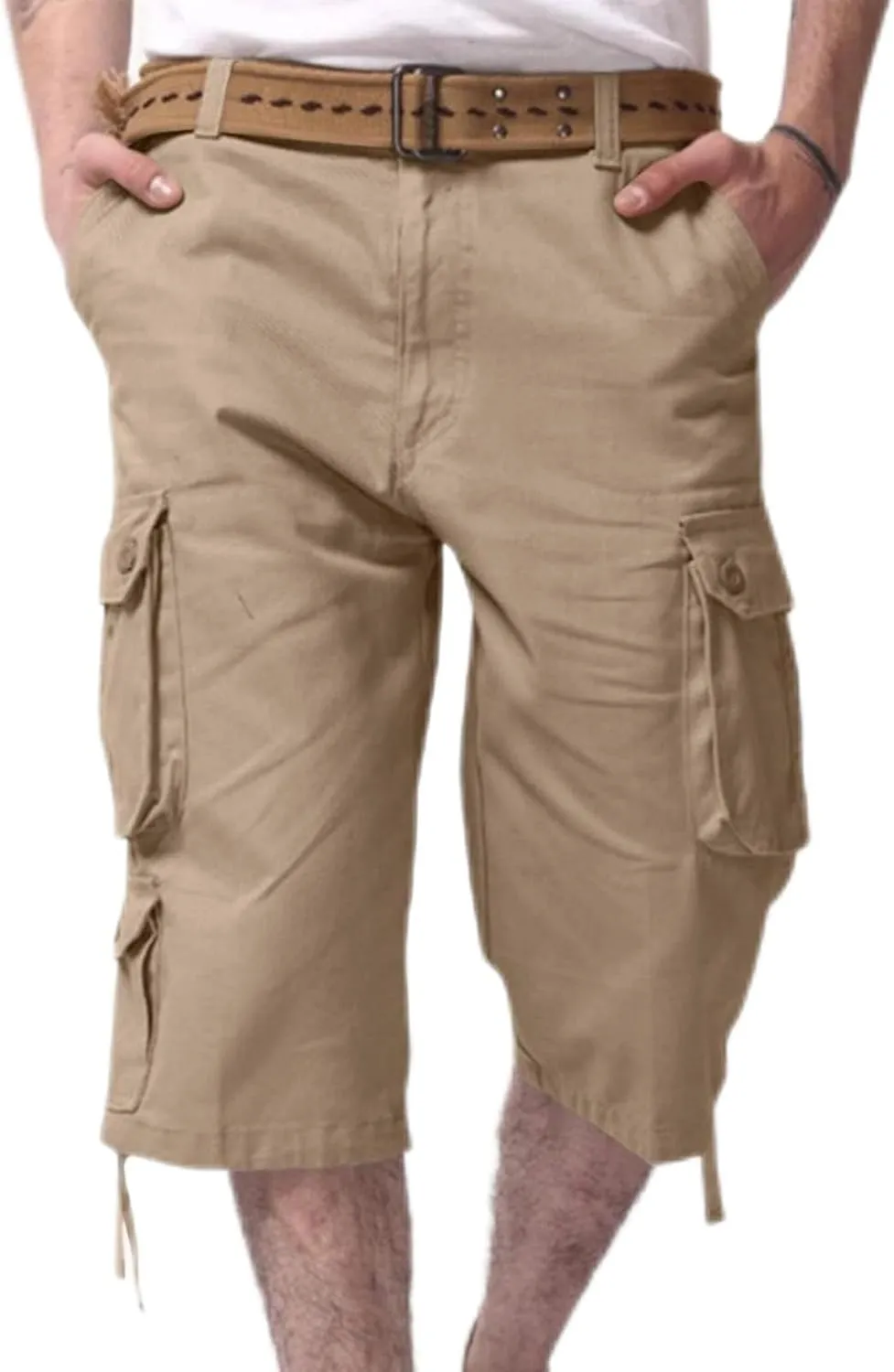 Men Outdoor Capris Pants Trendy Multiple Pockets Button Zipper up Cargo Pant Casual Fit Solid Baggy Vacation Trouser