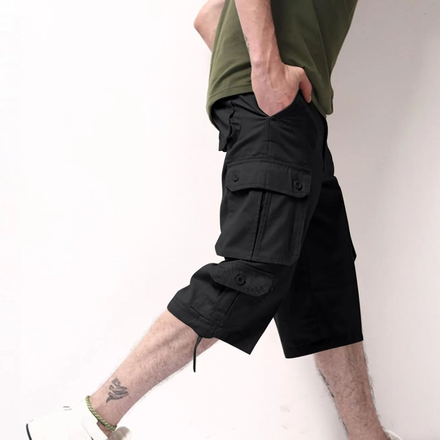 Men Outdoor Capris Pants Trendy Multiple Pockets Button Zipper up Cargo Pant Casual Fit Solid Baggy Vacation Trouser