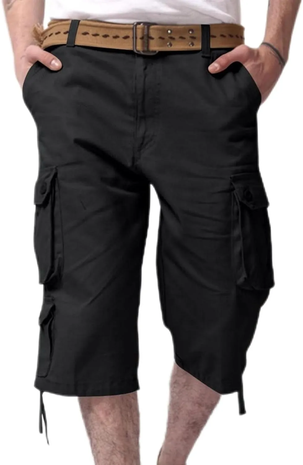 Men Outdoor Capris Pants Trendy Multiple Pockets Button Zipper up Cargo Pant Casual Fit Solid Baggy Vacation Trouser