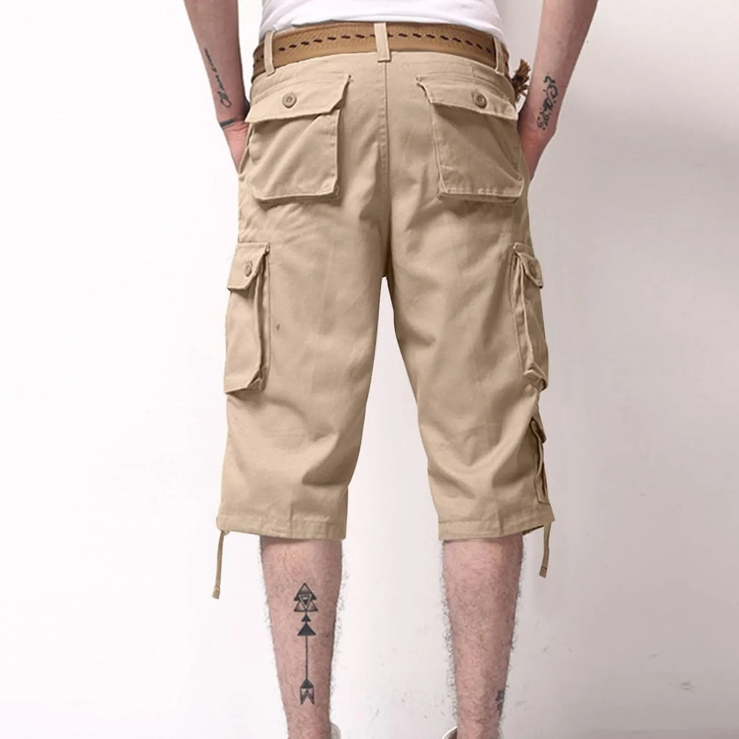 Men Outdoor Capris Pants Trendy Multiple Pockets Button Zipper up Cargo Pant Casual Fit Solid Baggy Vacation Trouser