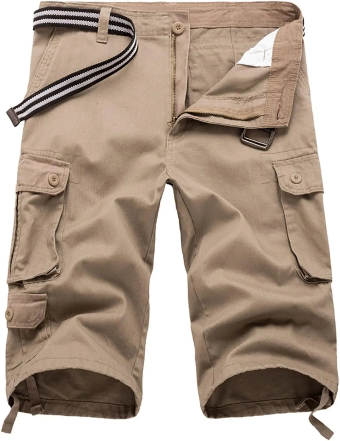 Men Outdoor Capris Pants Trendy Multiple Pockets Button Zipper up Cargo Pant Casual Fit Solid Baggy Vacation Trouser