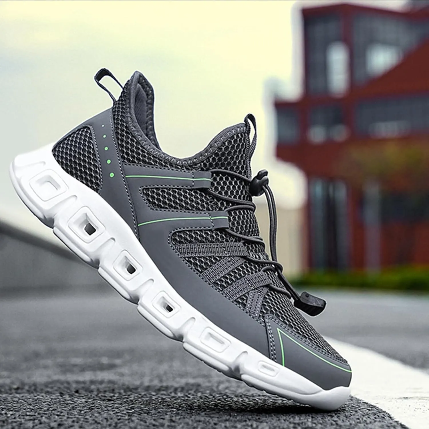Men's Elastic Band Trail Running Shoes,Comfortable Breathable Mesh Soft Sole Convex Anti-Slip Jogging Training Shoes Fashion Platform Lightweight Outdoor Mountaineering Sneakers