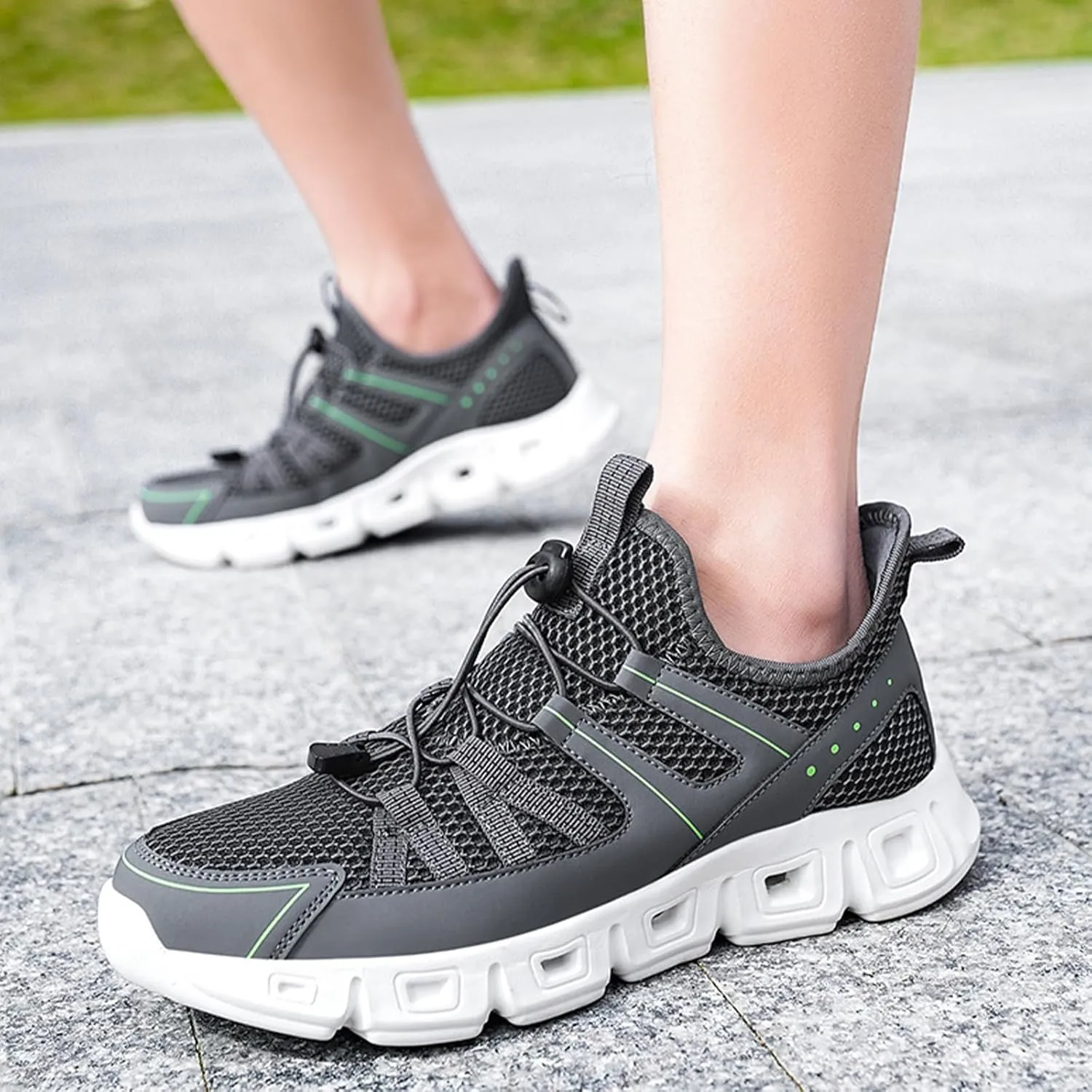 Men's Elastic Band Trail Running Shoes,Comfortable Breathable Mesh Soft Sole Convex Anti-Slip Jogging Training Shoes Fashion Platform Lightweight Outdoor Mountaineering Sneakers