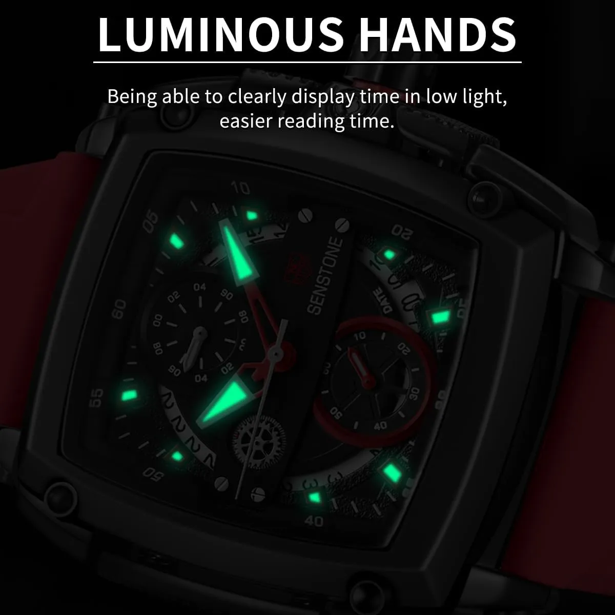 Mens Watch Square Fashion Sports Multifunction Chronograph Quartz Analog Wristwatch Gift for Men Rubber Band Silicone Strap Watches
