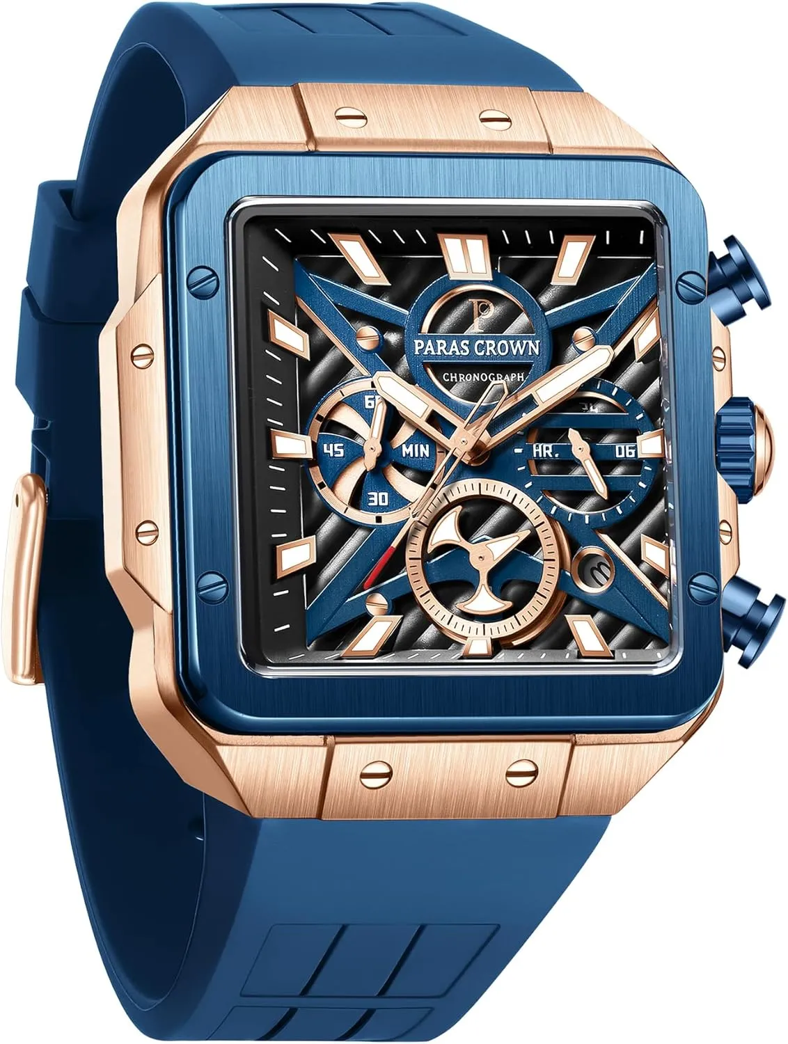 Mens Watches Ultra-Thin Square Stainless Steel case Silicone Strap with Analog Quartz for Chronograph Luminous Calendar Waterproof for Quartz Watch for Men