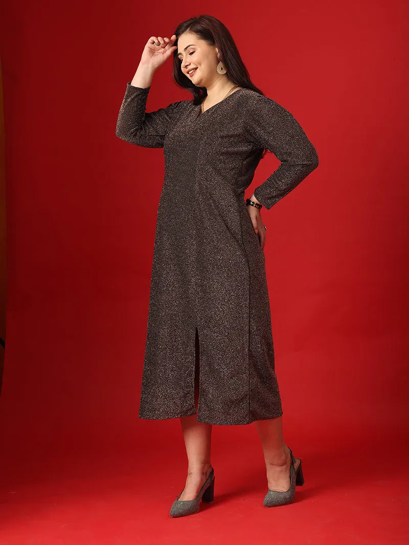 Metalic Brown Straight Dress