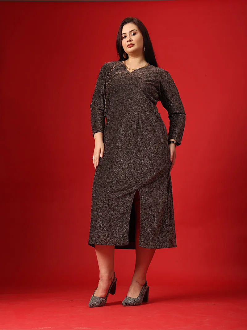 Metalic Brown Straight Dress