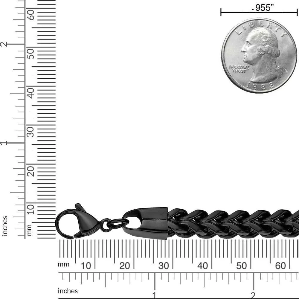 Metro Jewelry Stainless Steel 20 to 30 Inches Long Foxtail Necklace for Men with Black or Yellow Gold Ion Plating 6 mm Thick Chain with Lobster Claw Clasp