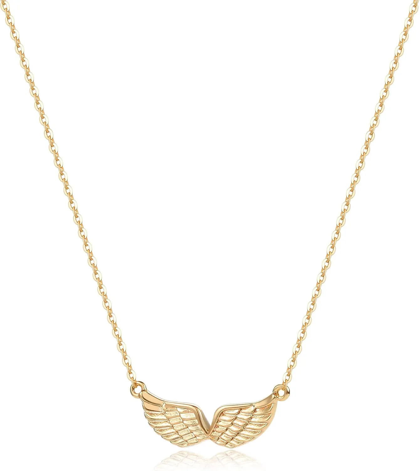 MEVECCO Gold Angel Wings Pendant Necklace, 18K Gold Filled, Dainty Minimalist for Women